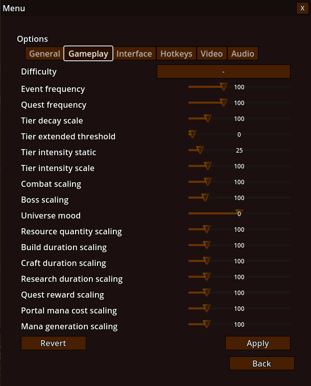 Options menu