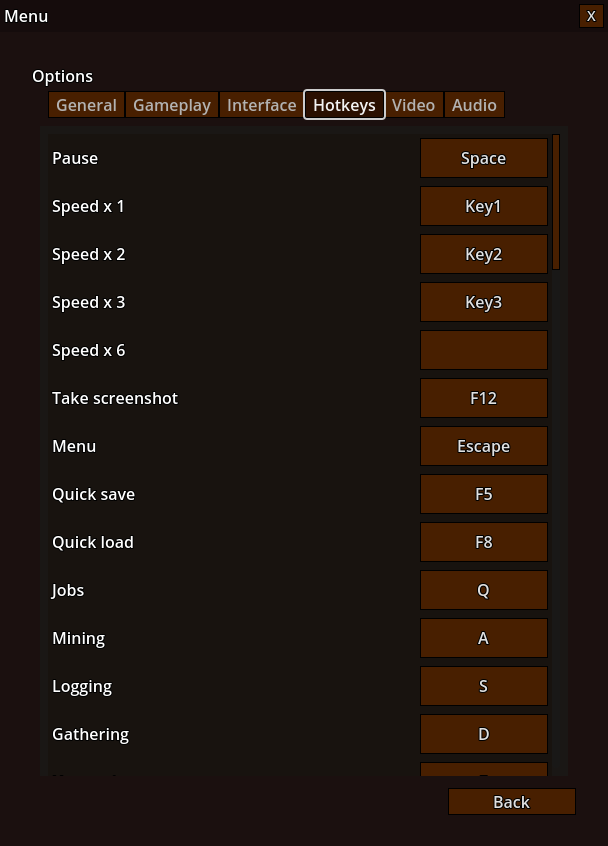 Options menu