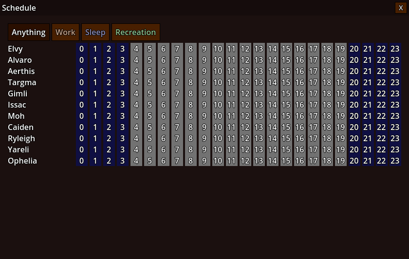 Schedule menu
