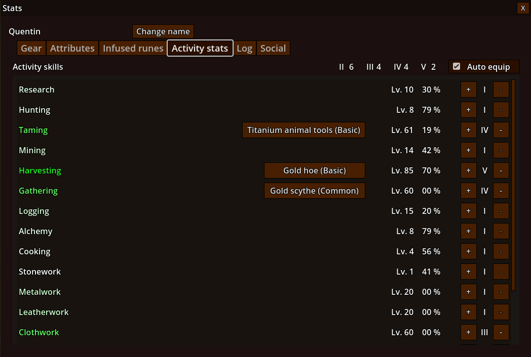 Stats menu