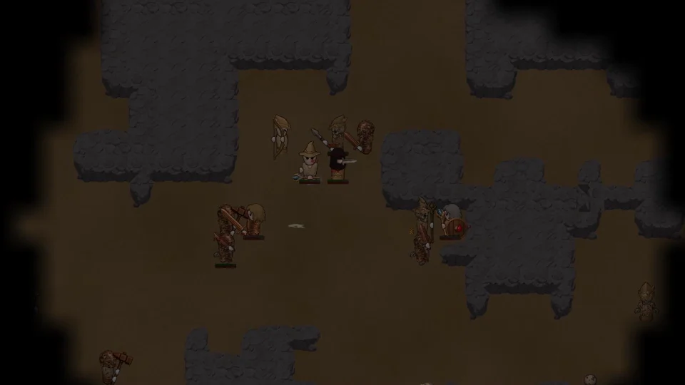 An adventuring party explores a dungeon.